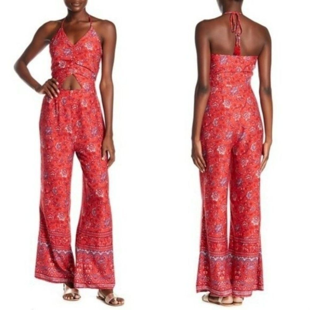 Minkpink Zion Printed Halter Jumpsuit Small